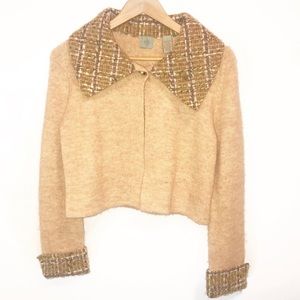 Anthro Monogram Tweed Collar Sparkle Cardigan- S